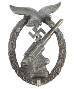 Original German WW2 Silver Grade Luftwaffe Anti-Aircraft Flak Badge by E. Ferdinand Wiedmann of Frankfurt